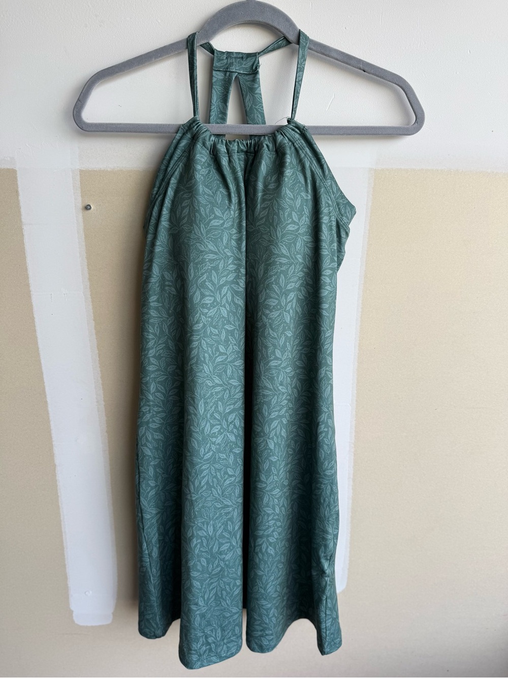 Eddie Bauer Teal Leaf-Print Halter Mini Dress